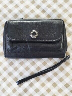 Coach Y2K Black Leather Zip Wristlet Wallet with Front Snap Pocket